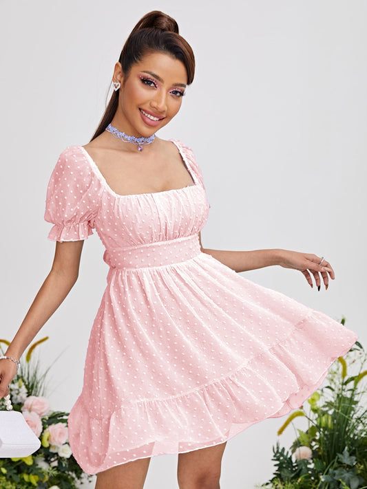 swiss dot mini dress Blush Pink