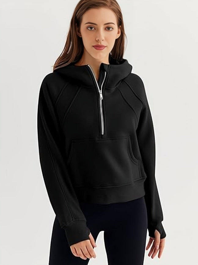 kangaroo pocket hoodie women's Black