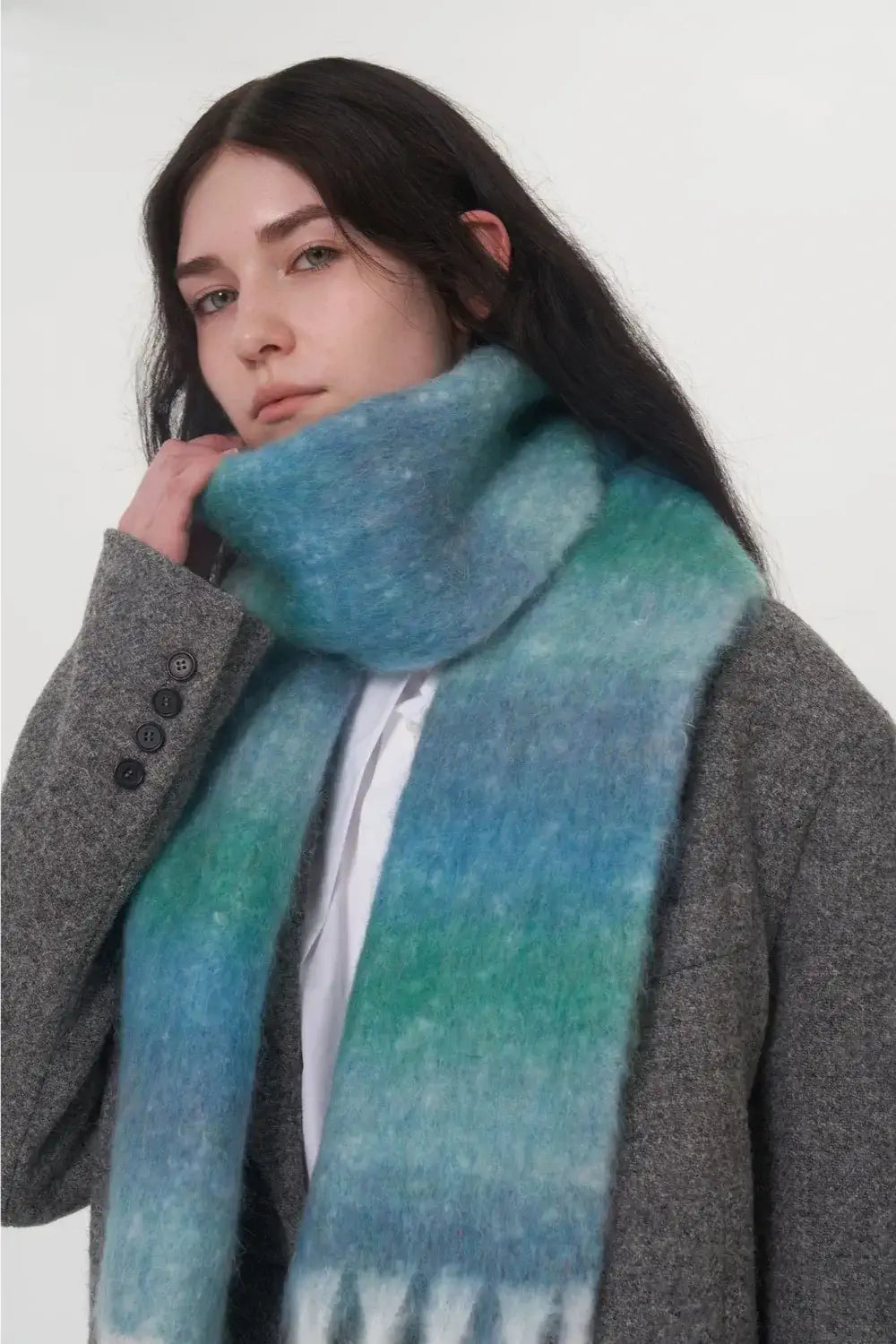 Fringe Gradient Thermal Scarf Sky Blue One Size