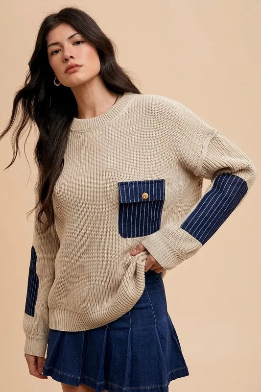 Drop Shoulder Sweater with Patch Pocket