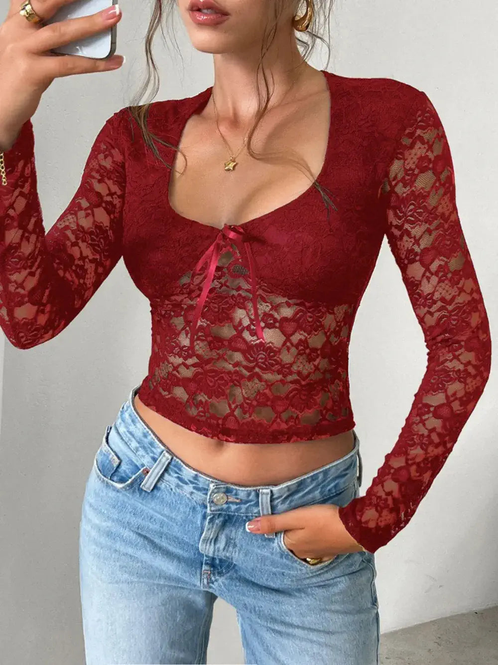 crop top lace long sleeve