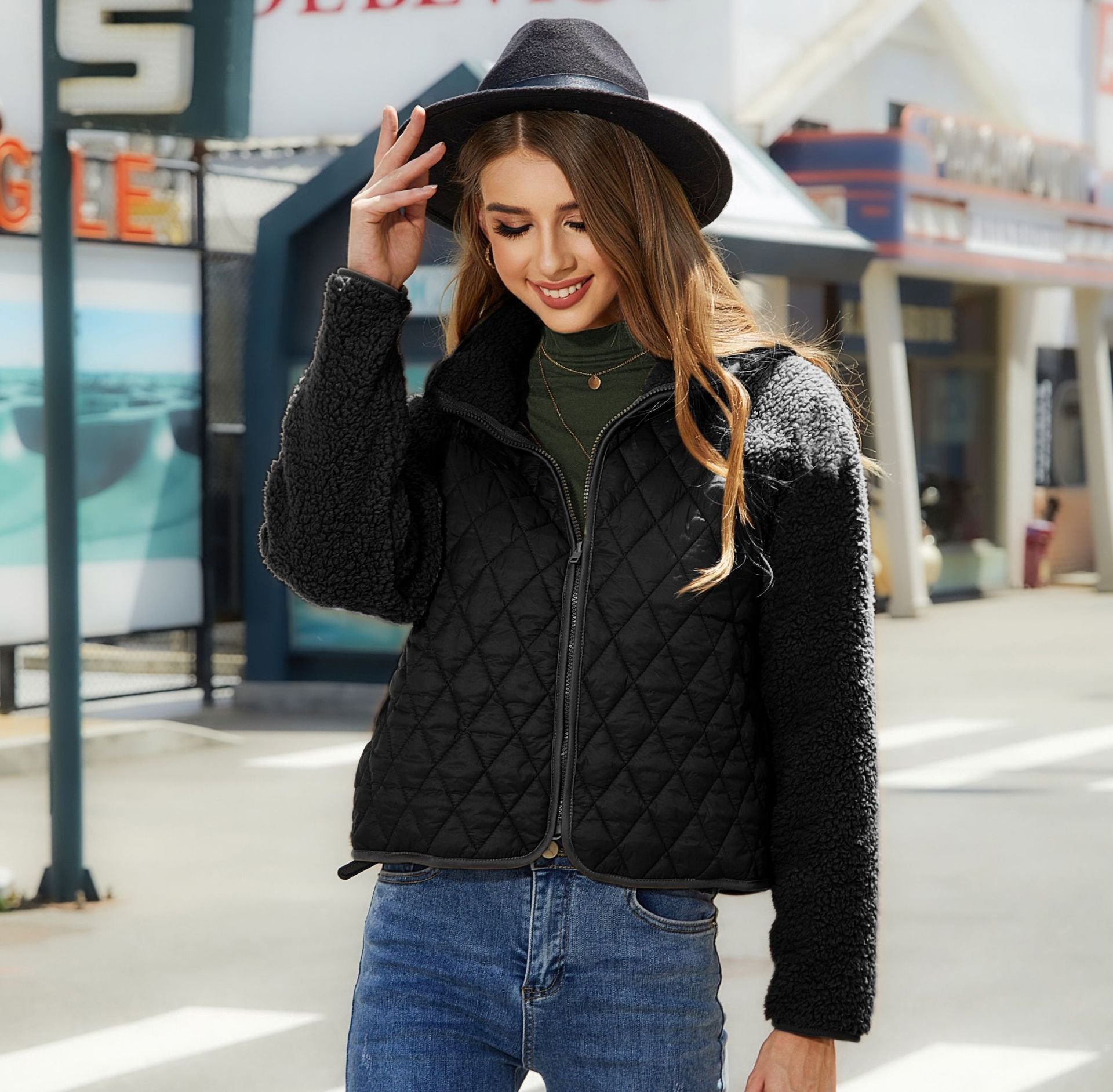 women's plush fleece jacket Black