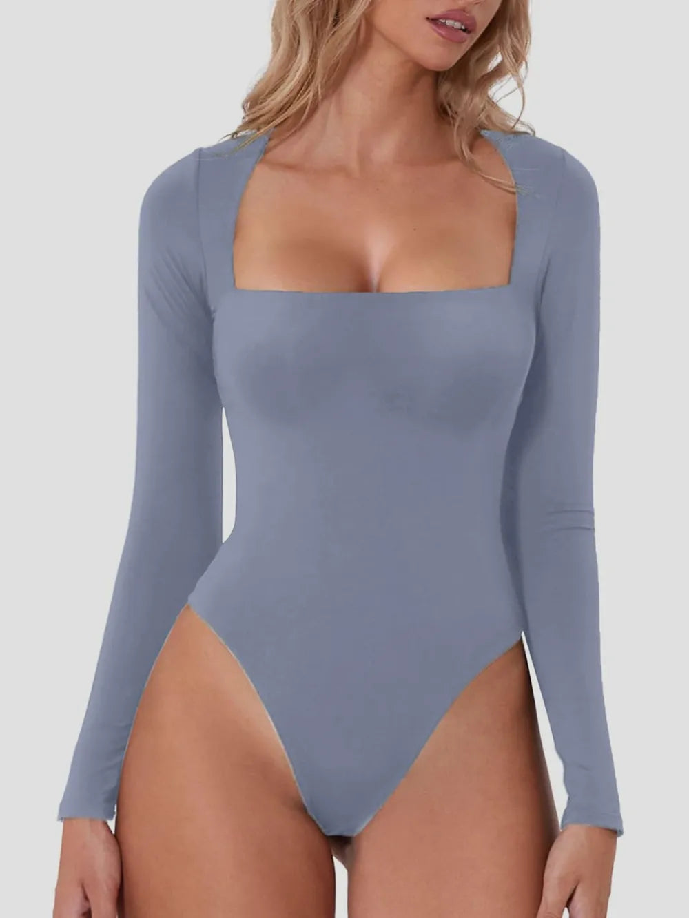 square neck bodysuit long sleeve Light Blue