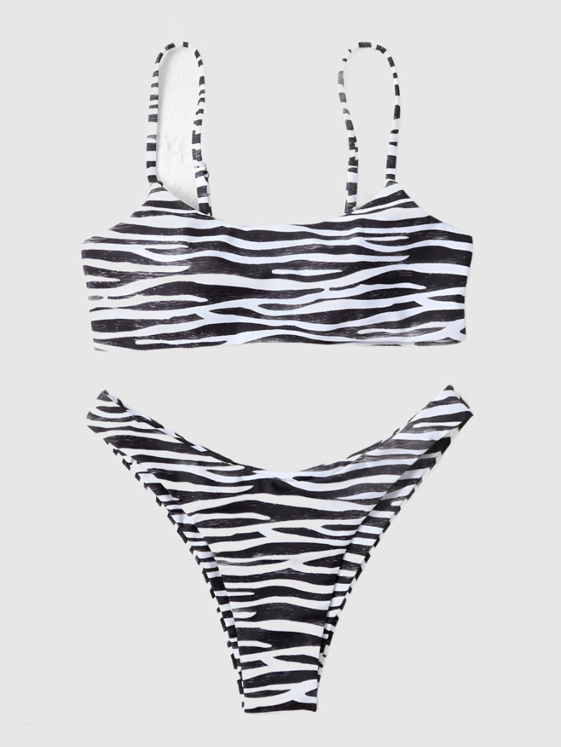 stripe bikini Black