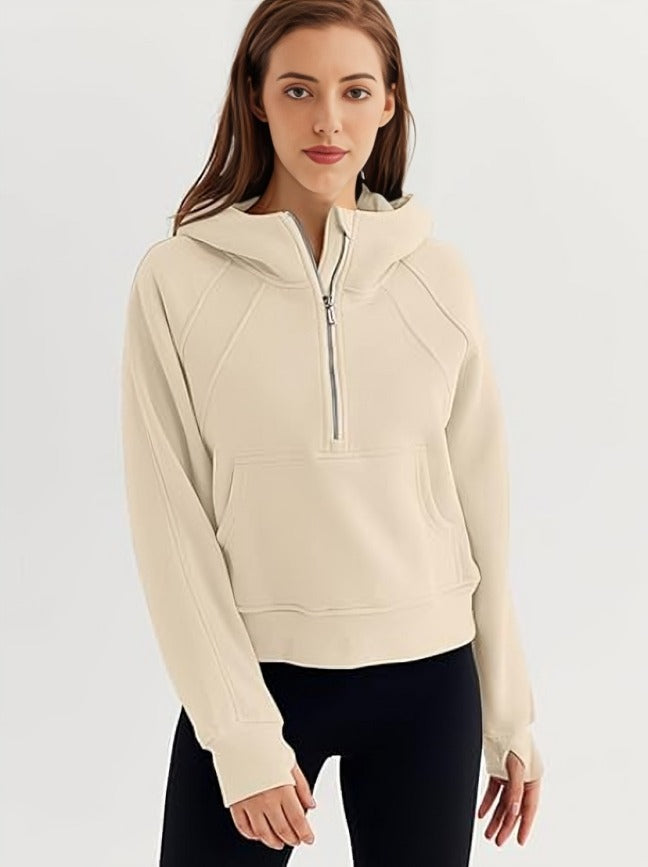 kangaroo pocket hoodie women's Beige