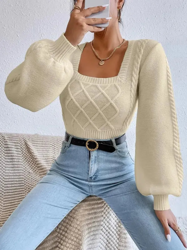 Solid Color Square Collar Sweater