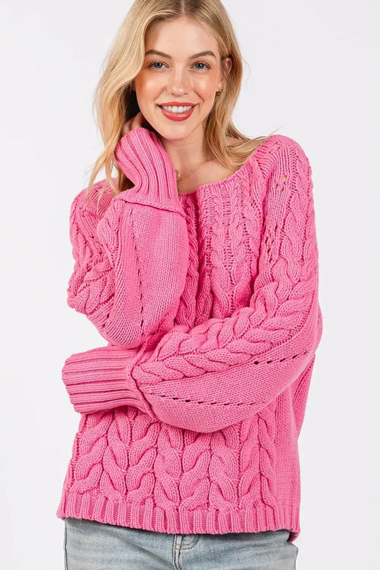 womens pink cable knit sweater