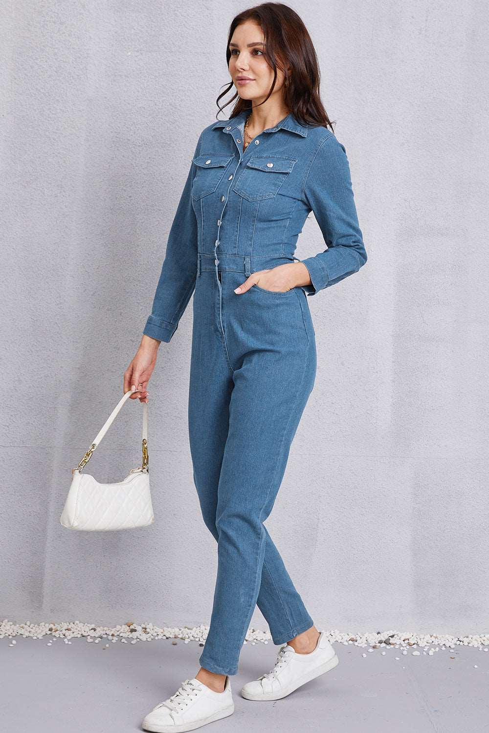 long sleeve denim jumpsuit