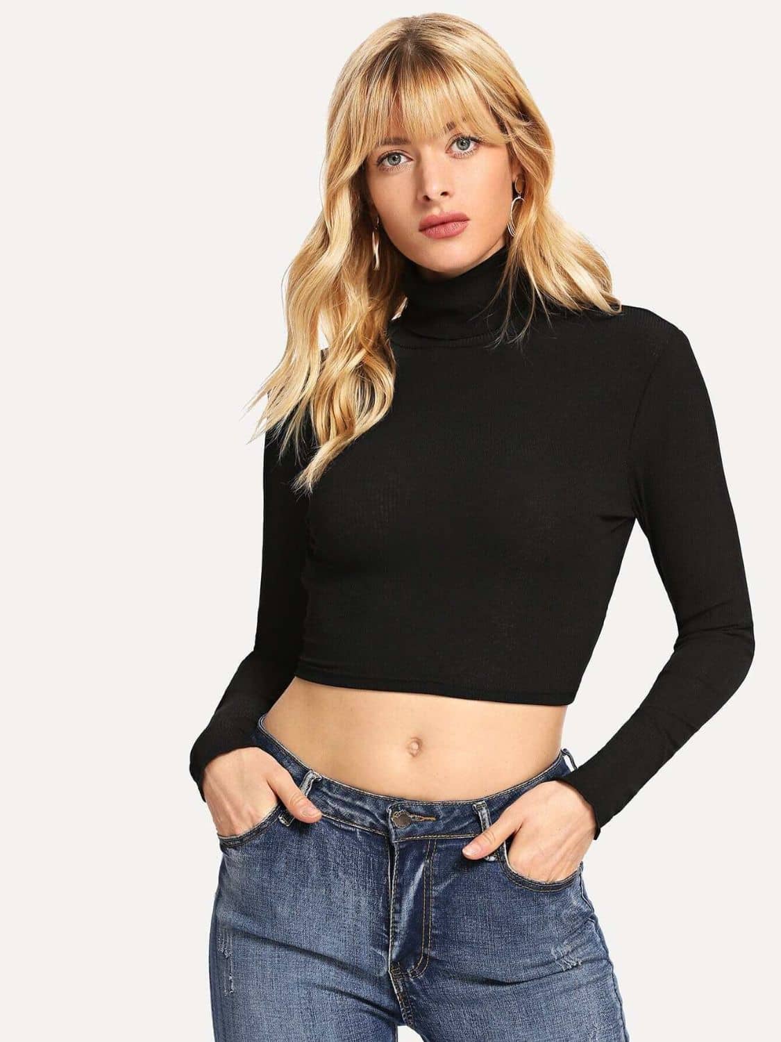 black long sleeve backless top