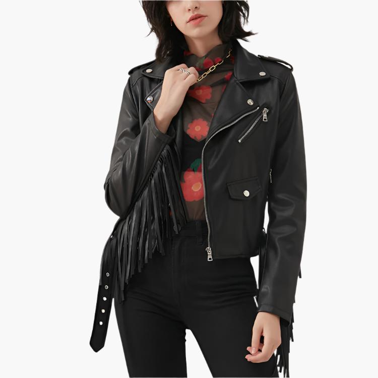 faux leather moto jacket women's