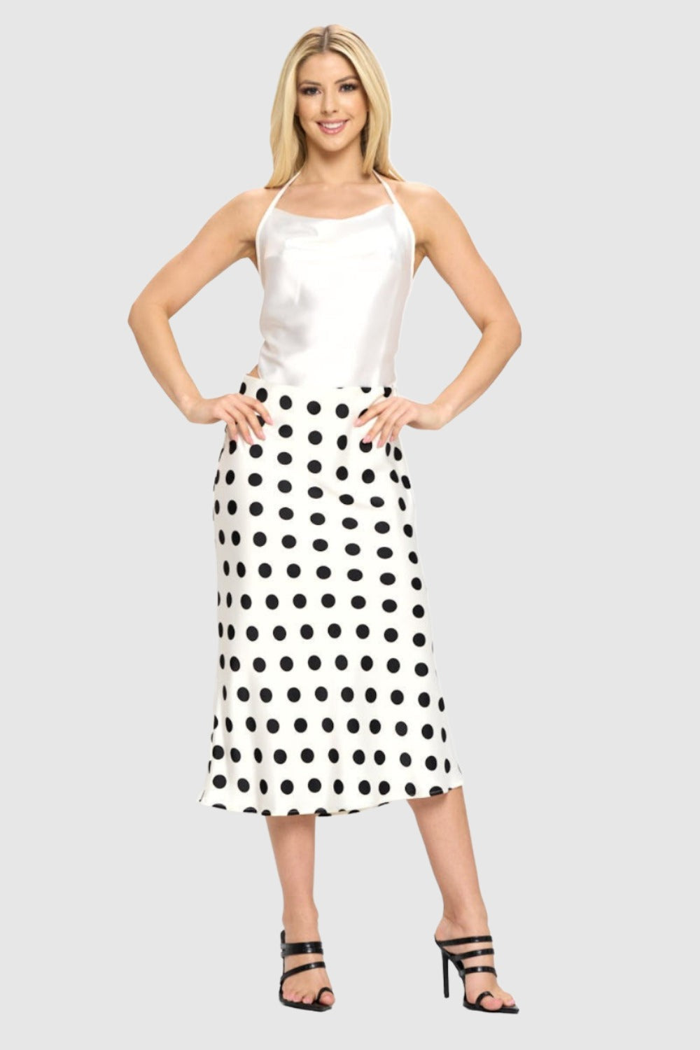 polka dot midi skirt