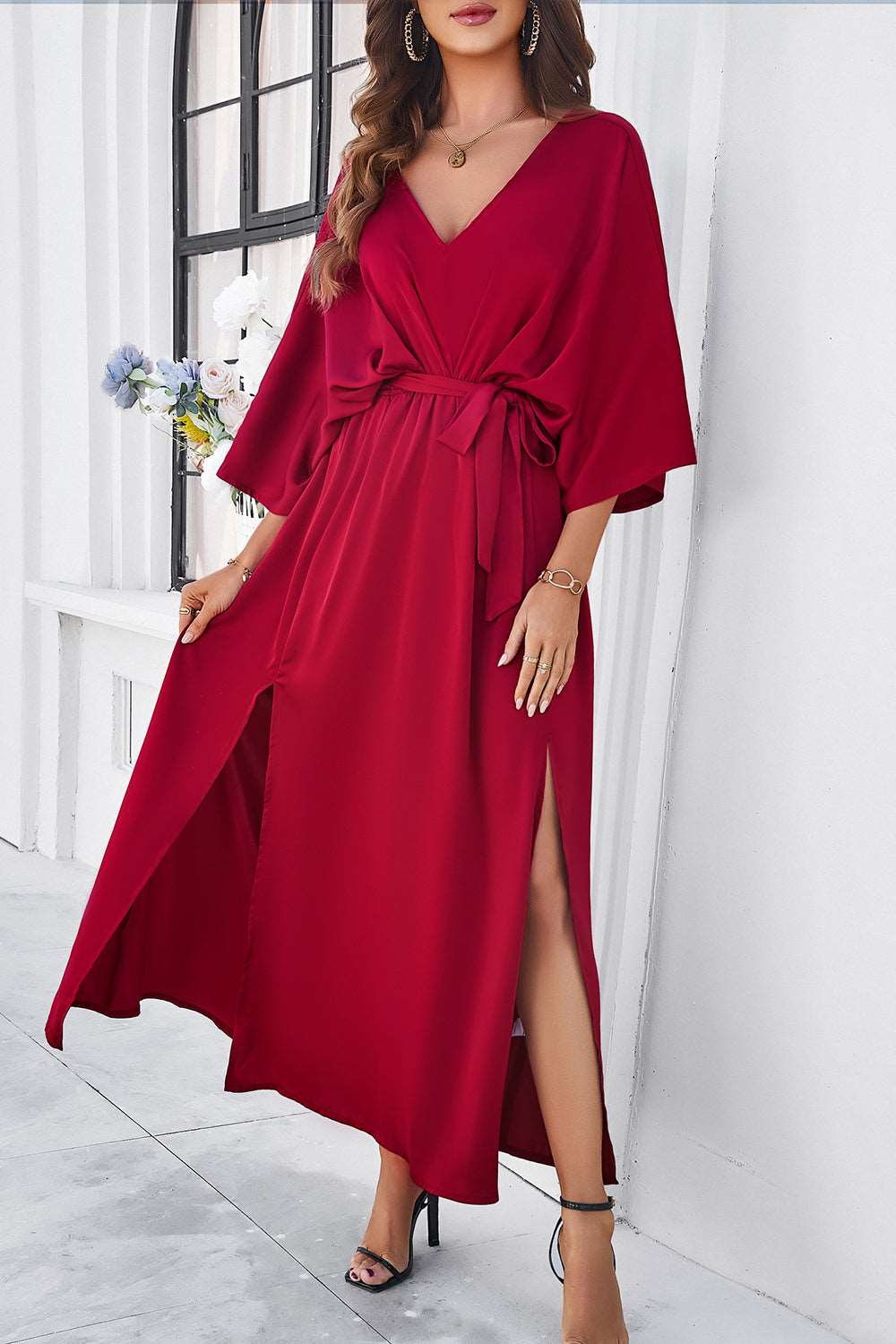 3/4 sleeve dress for wedding guest