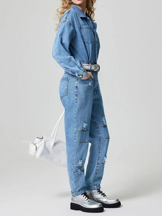 long sleeve denim jumpsuit for women