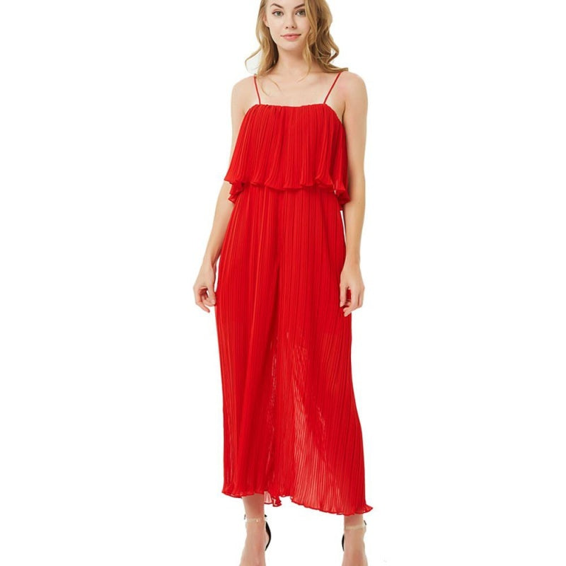 spaghetti strap jumpsuit wide leg Red