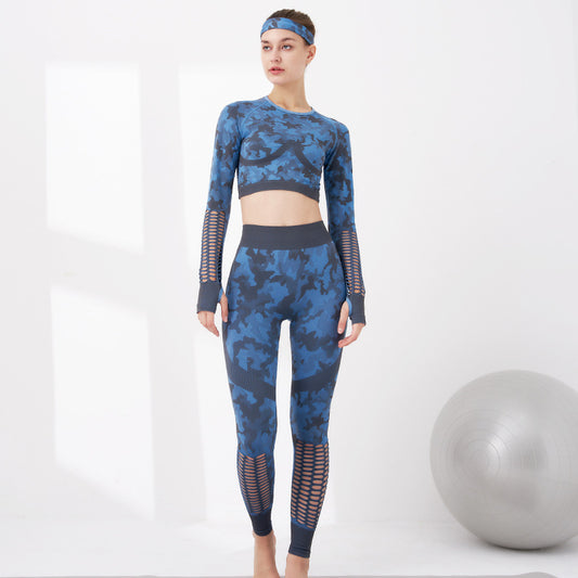 Camouflage yoga clothing suit Blue