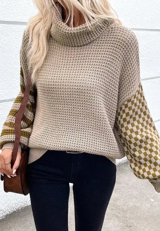 women's striped turtleneck sweater Mocha