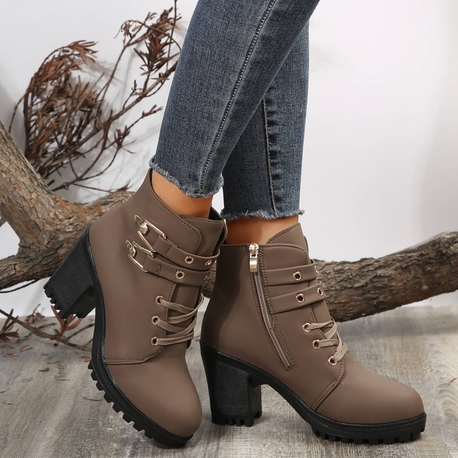 women's chunky heel combat boots