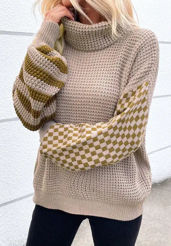 women's striped turtleneck sweater