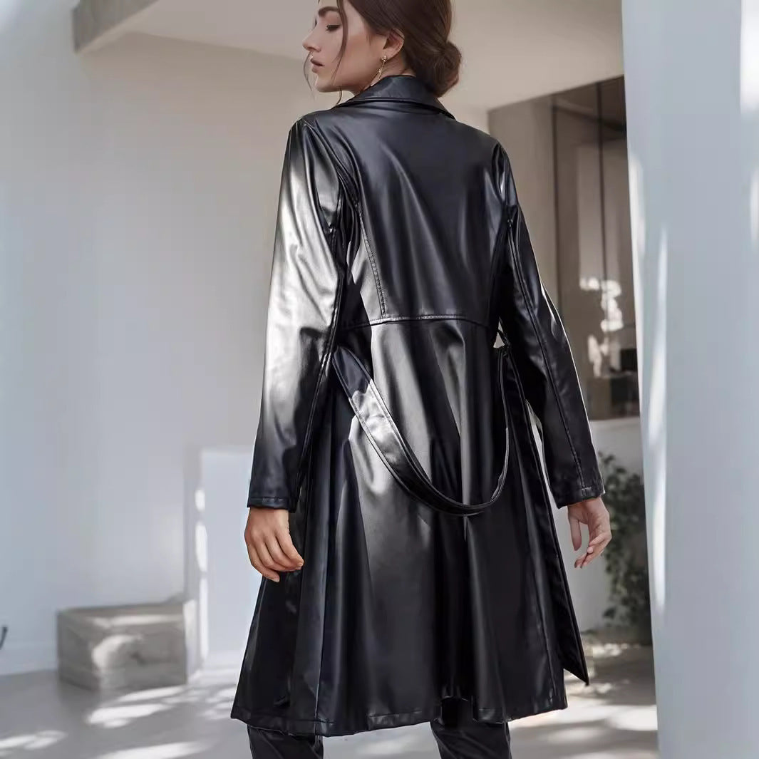 faux leather trench coat womens