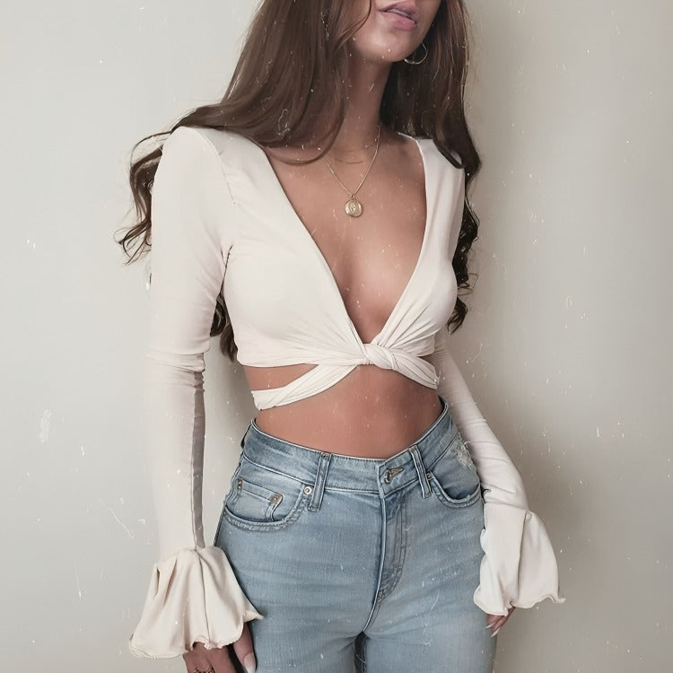 crop top v neck White