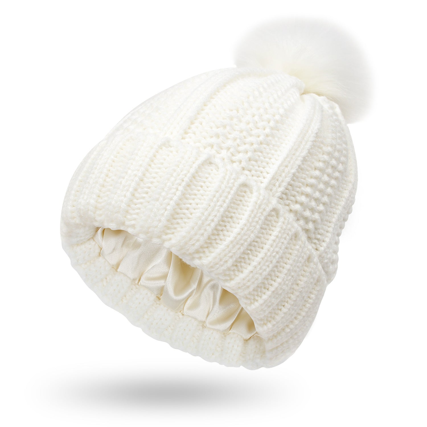 women's winter pom pom hats White One size