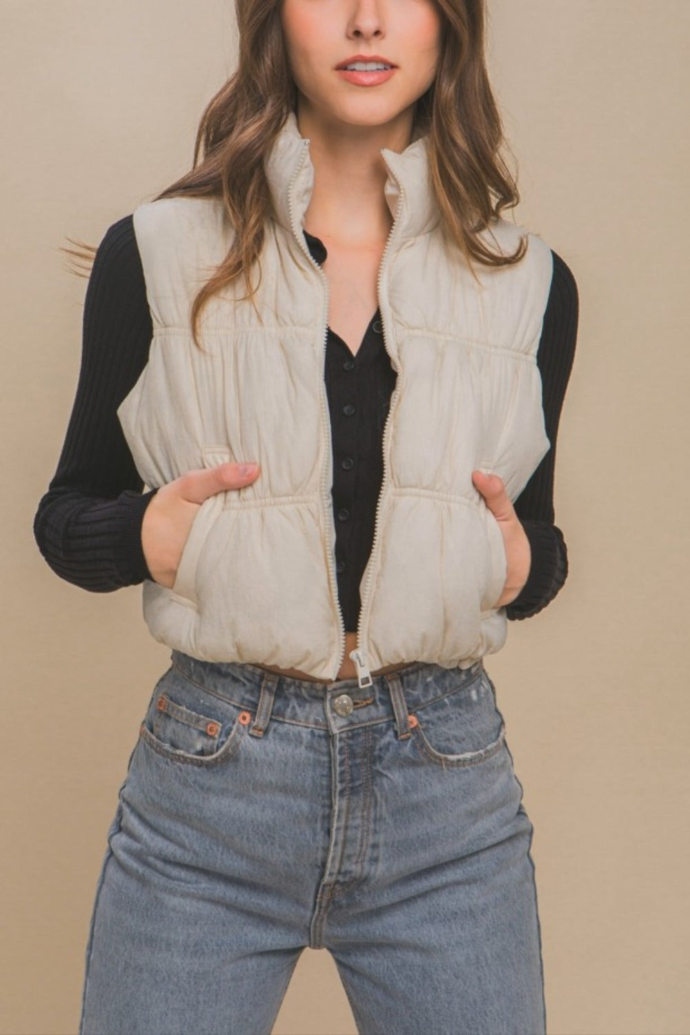 Zip Up Turtleneck Cropped Vest