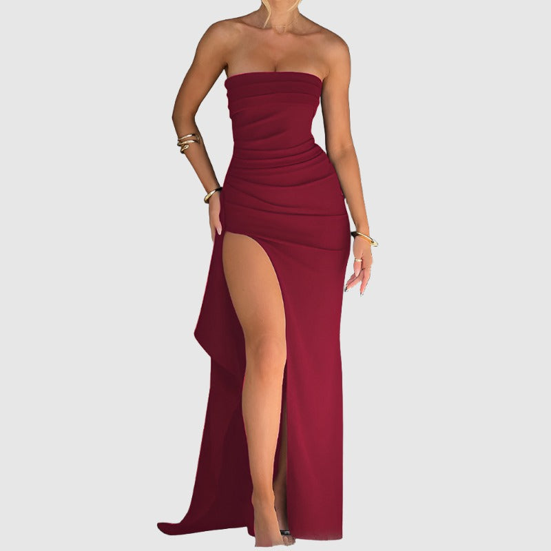 strapless formal gown Dark Red