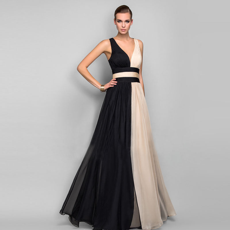 backless formal maxi dress Black And Beige