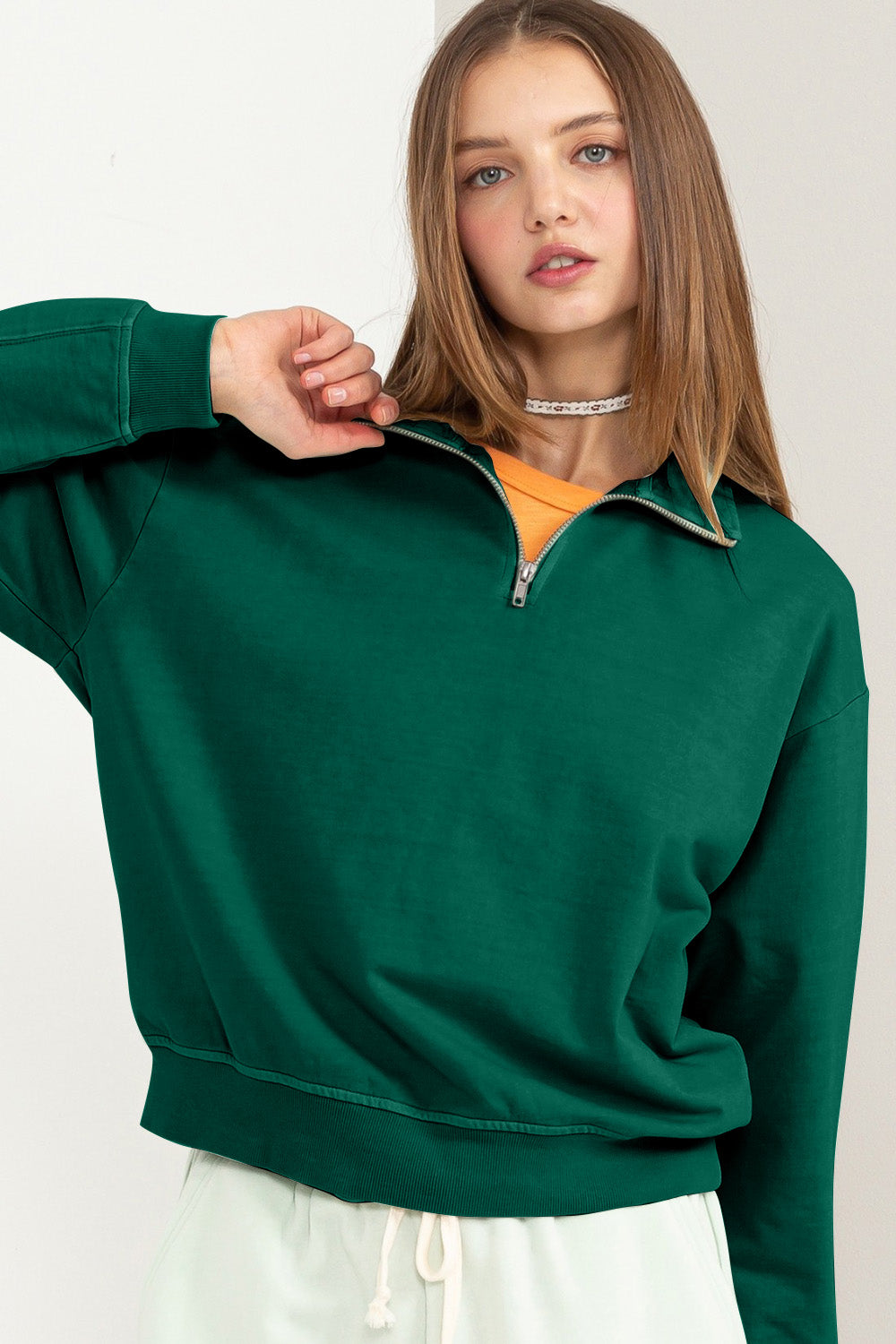 Half Zip Drop Shoulder Sweatshirt