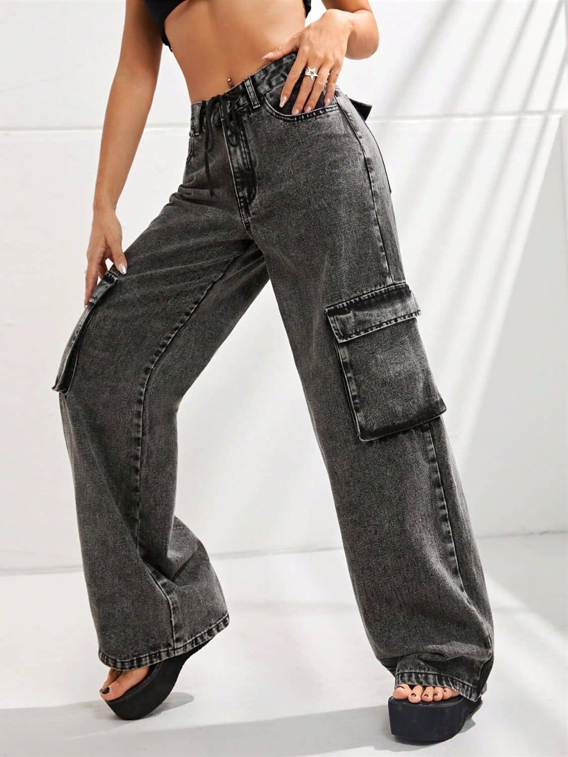 women's wide leg black jeans