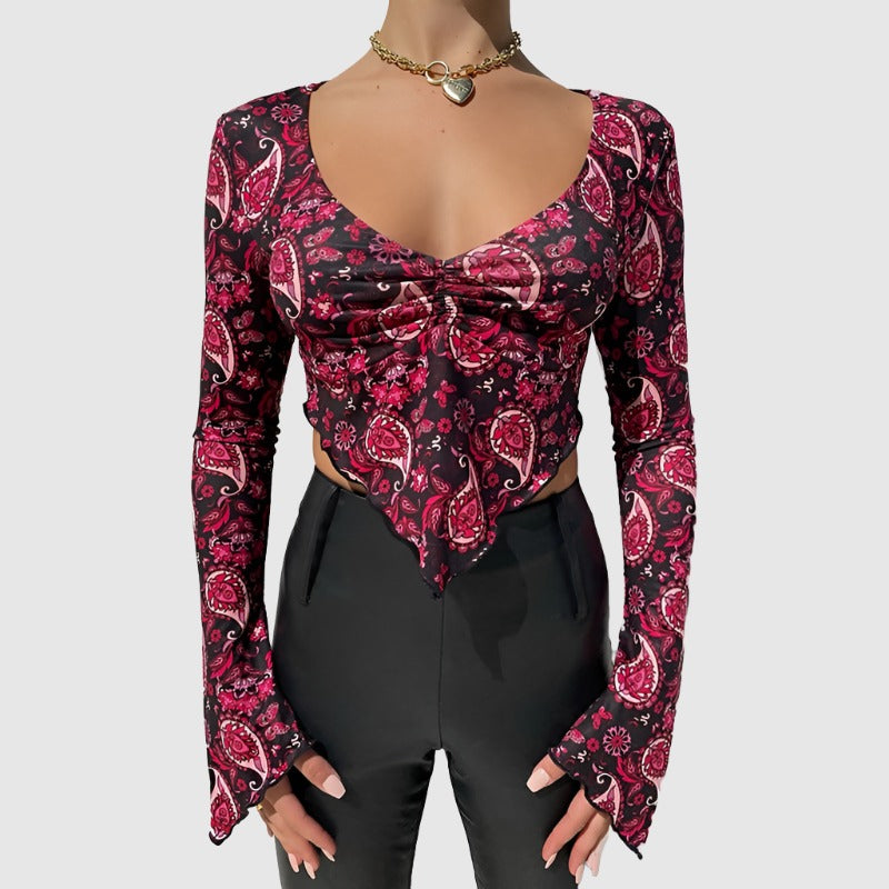 printed long sleeve top