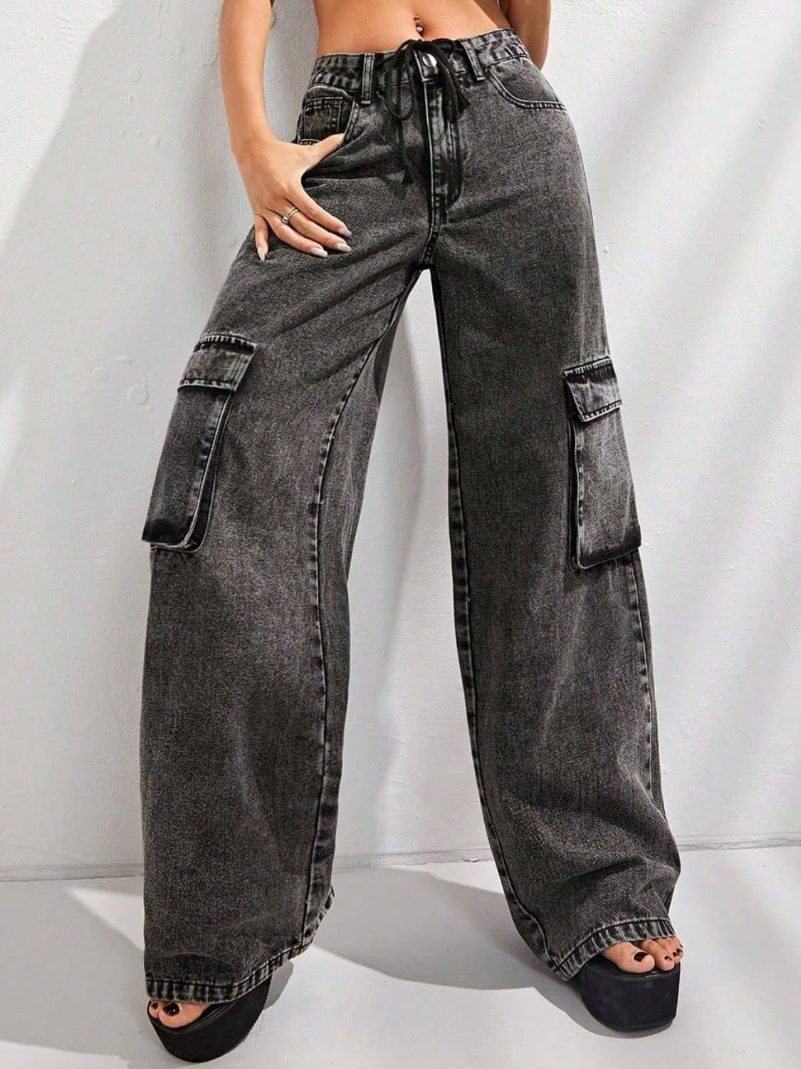 women's wide leg black jeans