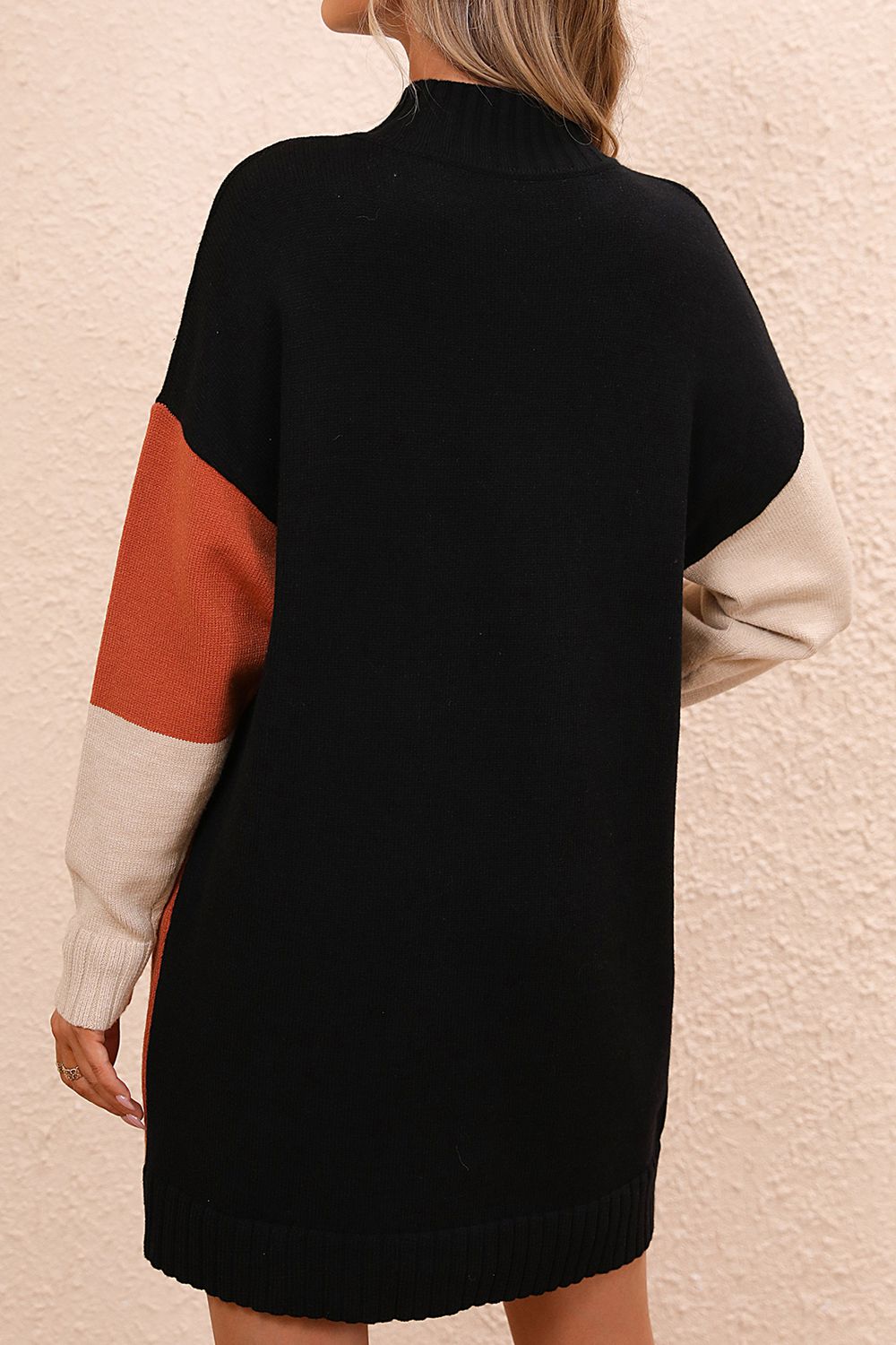 Color Block Mock Neck Sweater Dress