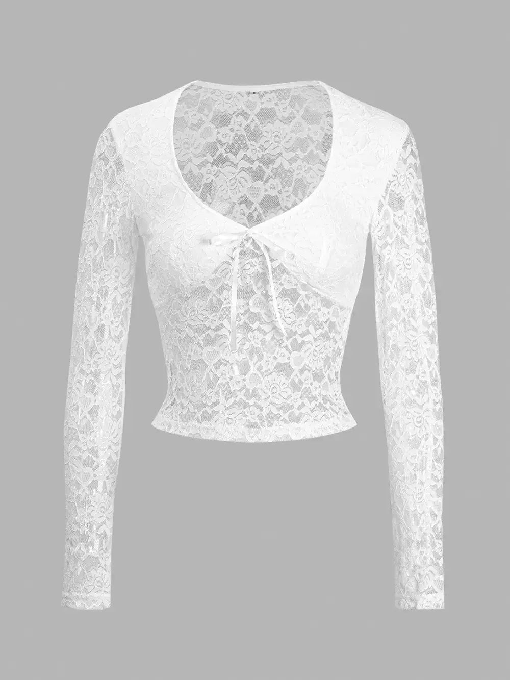 crop top lace long sleeve White