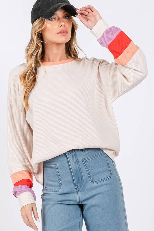 women's waffle knit sweatshirt