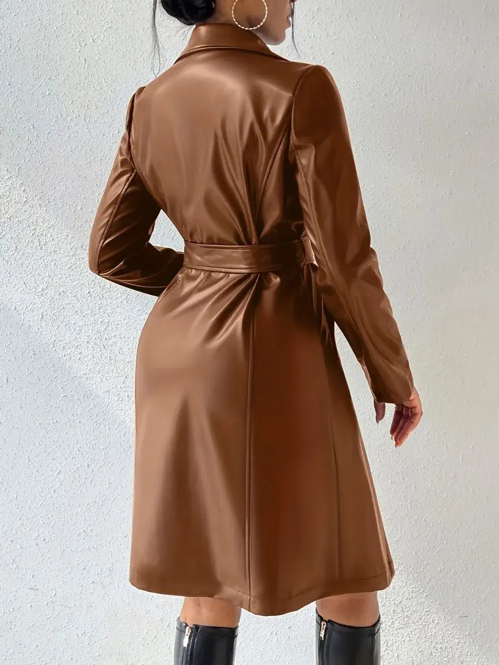 women's faux leather trench coat