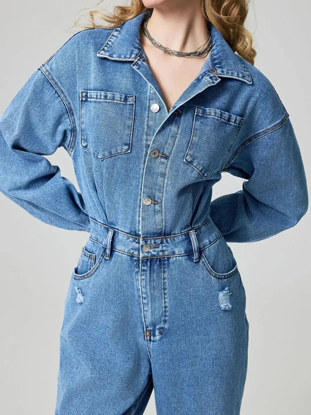 long sleeve denim jumpsuit for women