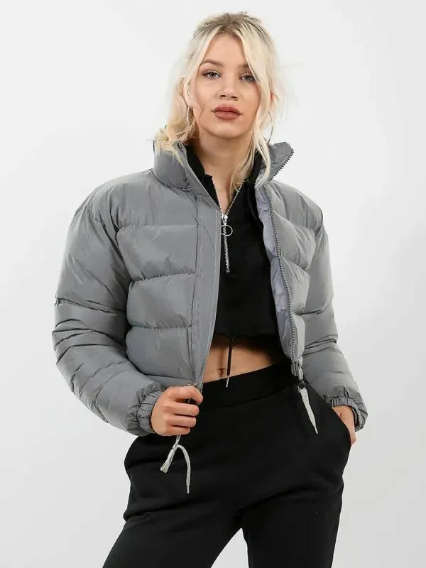 women's cropped puffer jacket Silver Gray