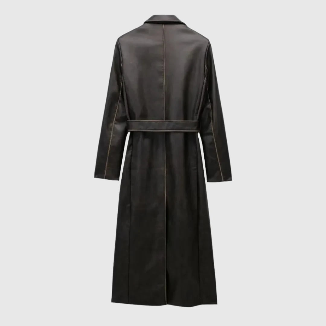 faux Leather Belted Coat