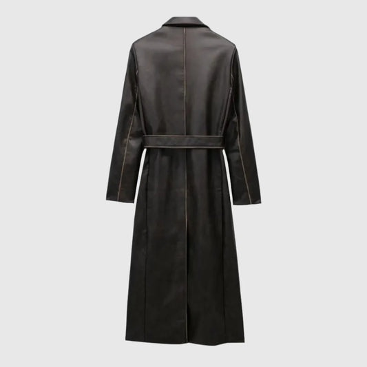 faux Leather Belted Coat