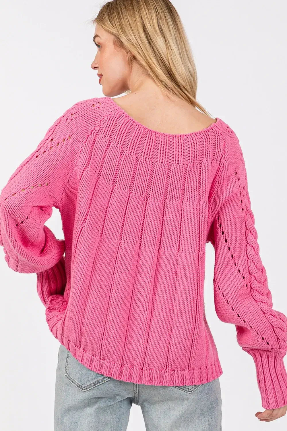 womens pink cable knit sweater