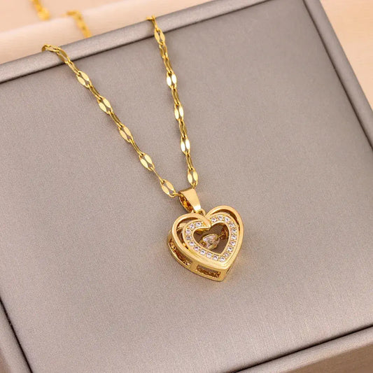 Love Necklace With Rhinestones Gold