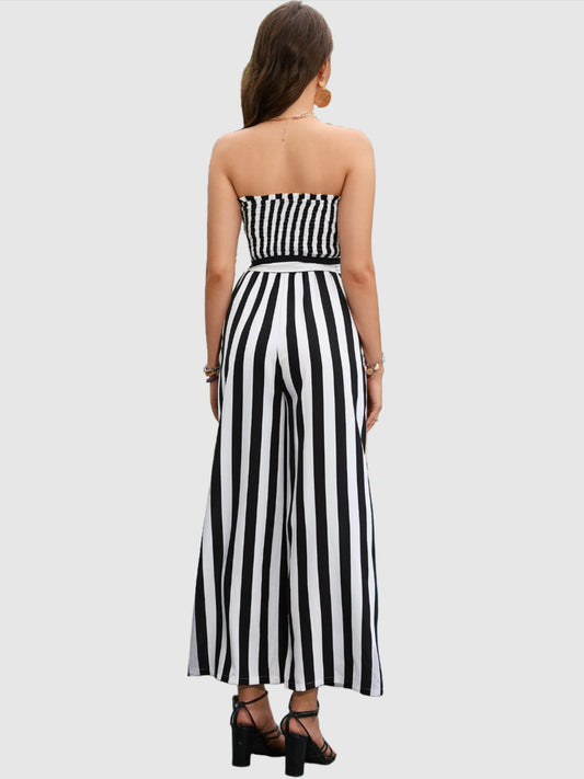 strapless striped jumpsuit