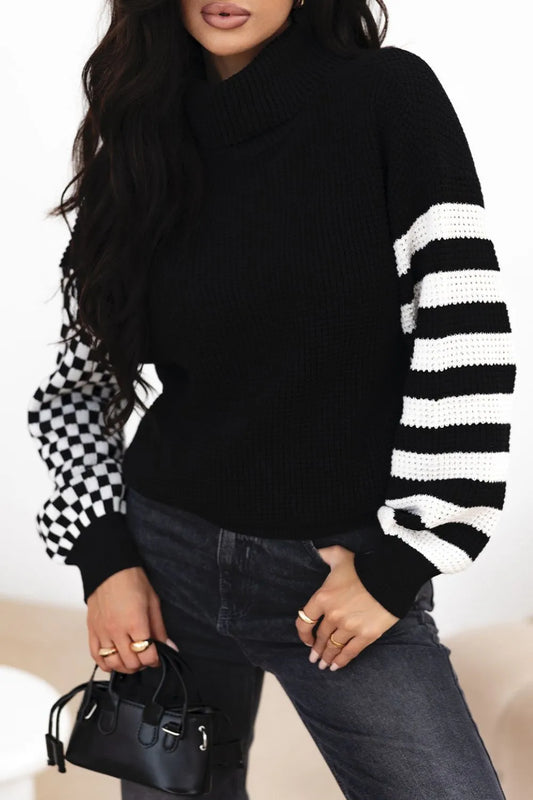 women's striped turtleneck sweater