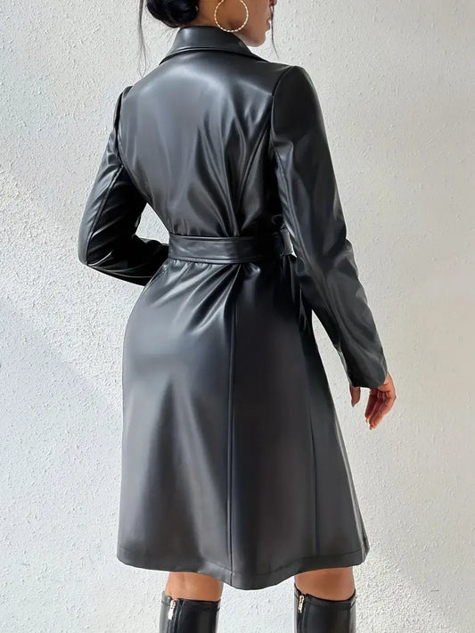 women's faux leather trench coat