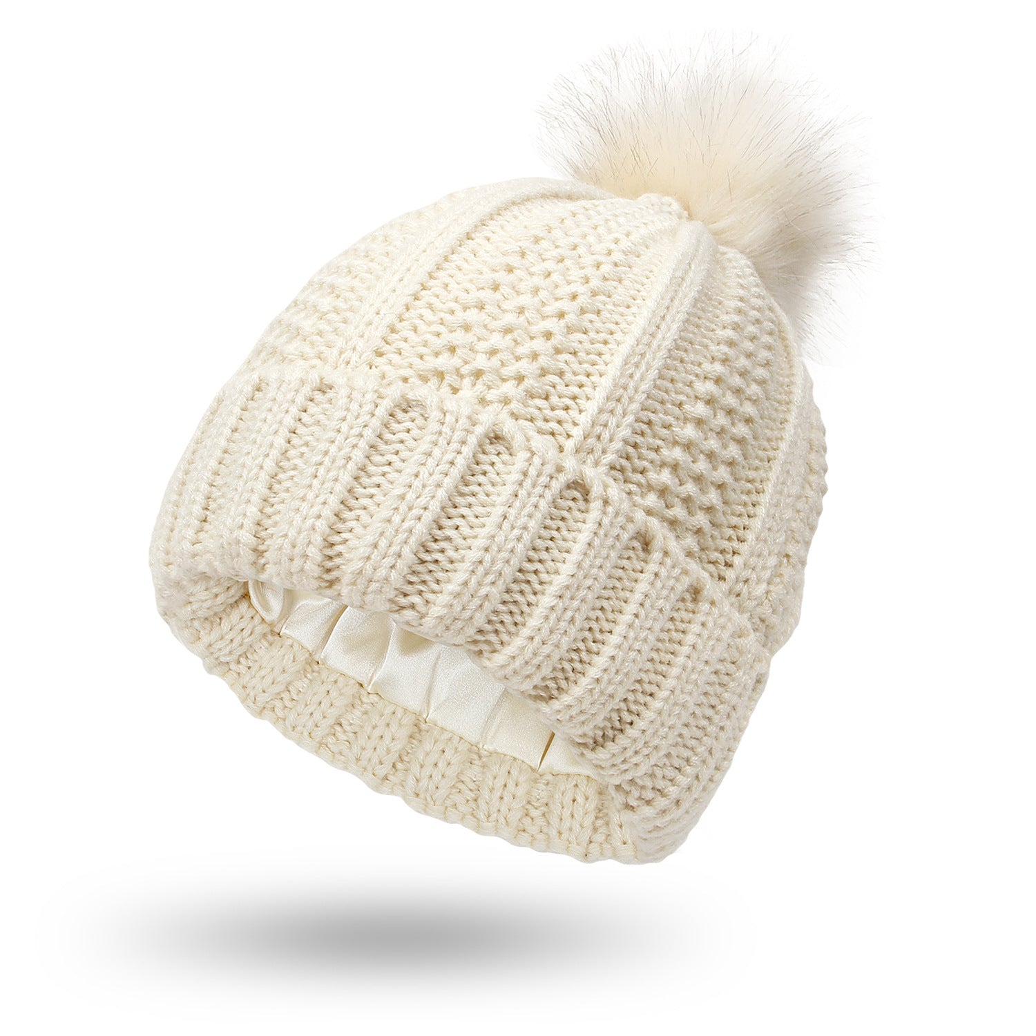 women's winter pom pom hats Beige One size