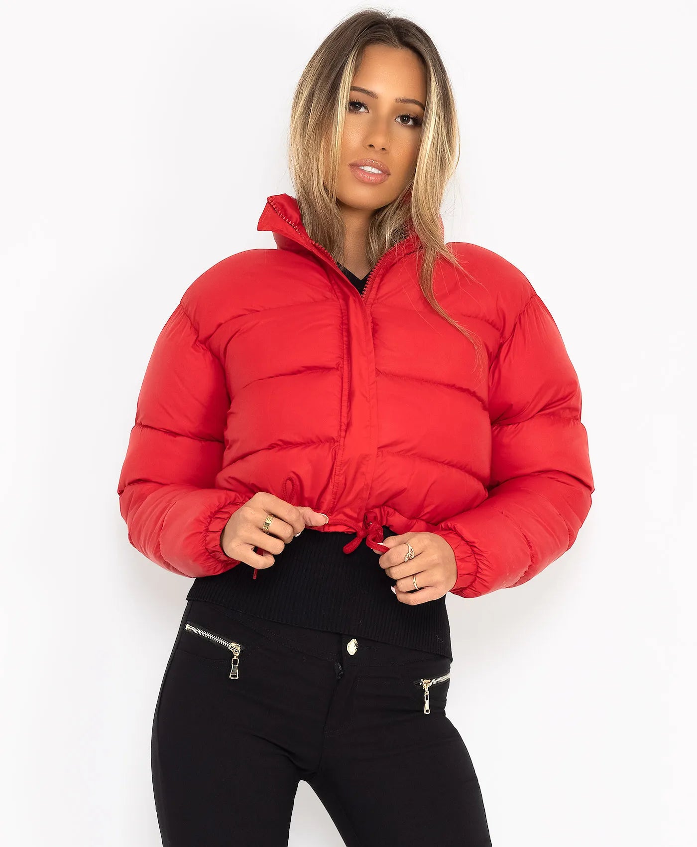 women's cropped puffer jacket Red