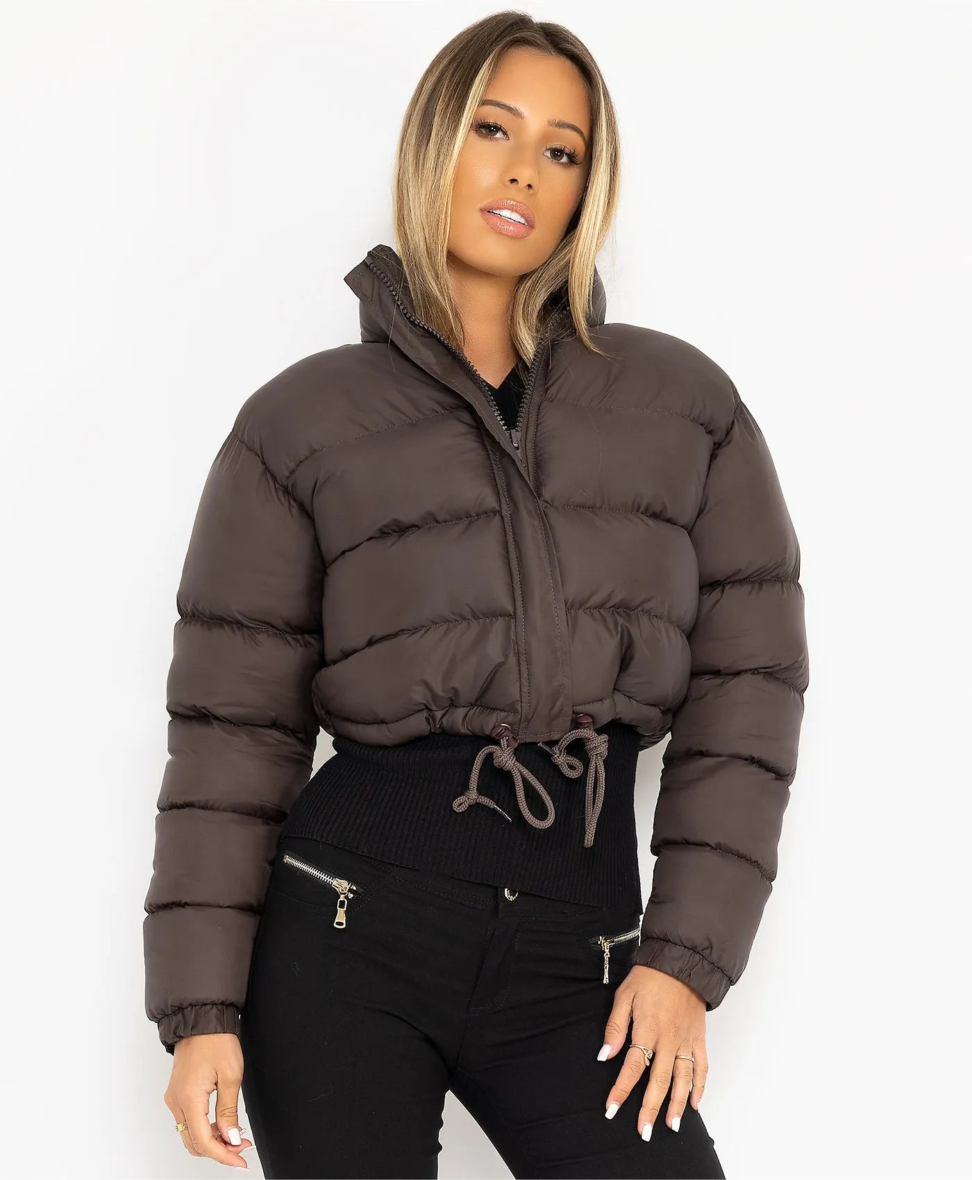 women's cropped puffer jacket Wine Red