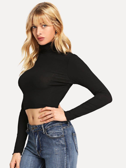 black long sleeve backless top