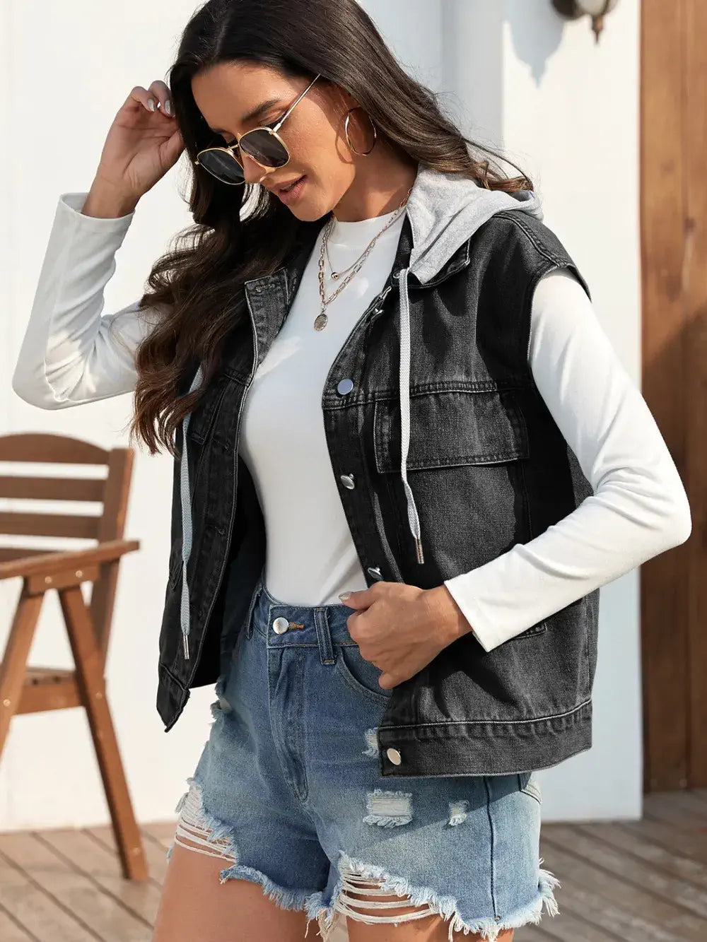 Button Up Sleeveless Denim Jacket